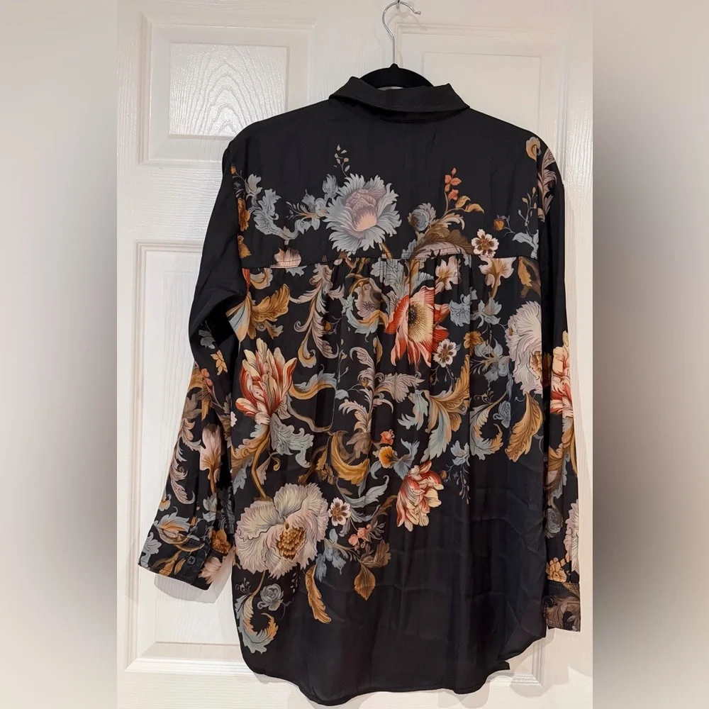 Anthropologie Brielle Relaxed Buttondown Floral Multicolor Botanical Blouse Sz L - Picture 4 of 9